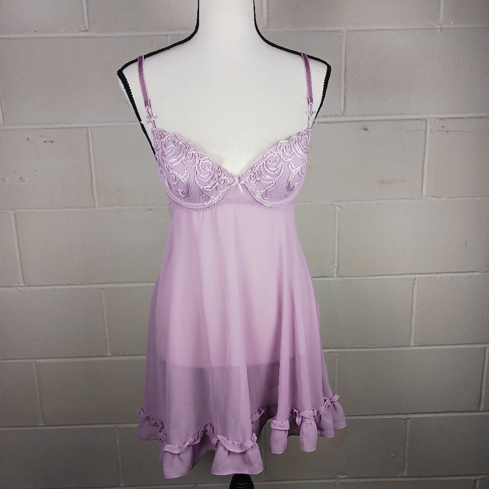 Vtg Delicates‎ Sheer Babydoll Slip Dress Lingerie  Sz M Fairy Y2K Coquette